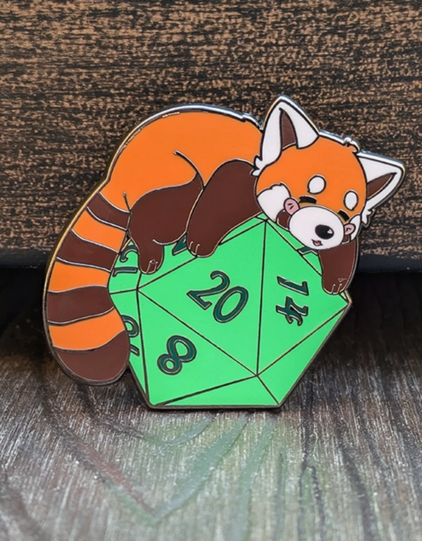 Red Panda Sleeping on D20 Enamel Pin
