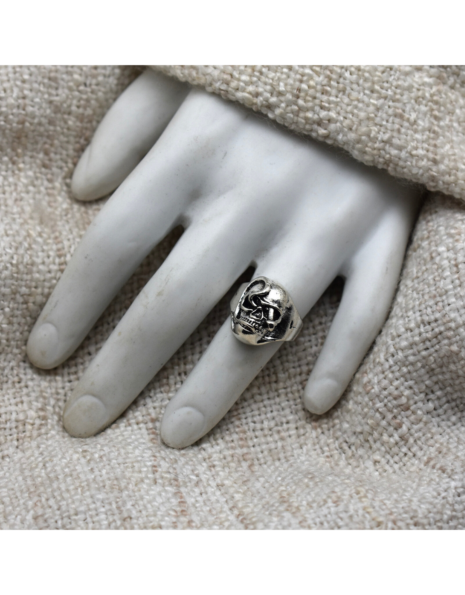 Silver Skull and Snake Ring