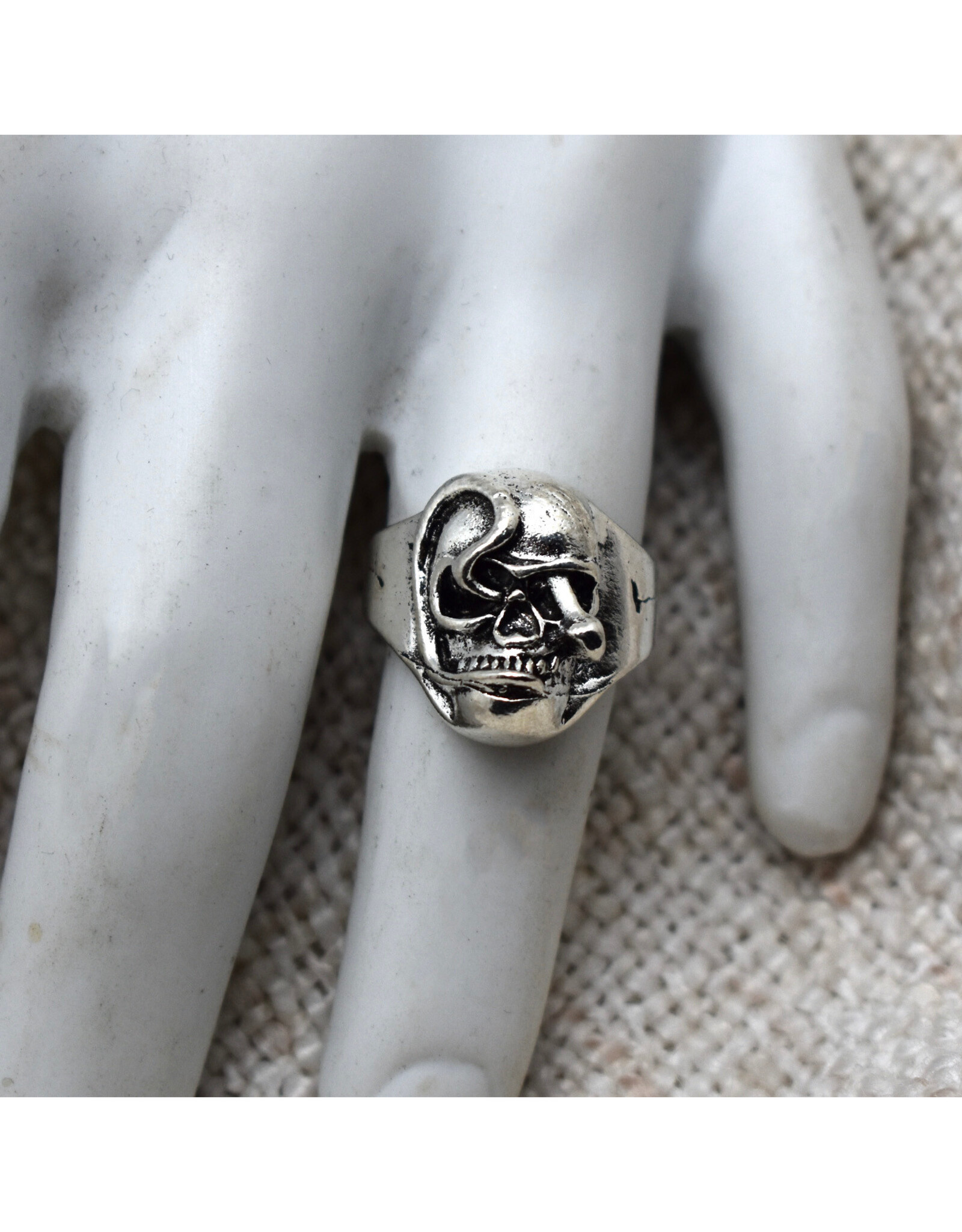 Silver Skull and Snake Ring