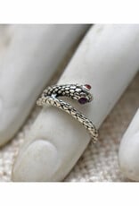 Midi Red Eyed Snake Ring - Silver