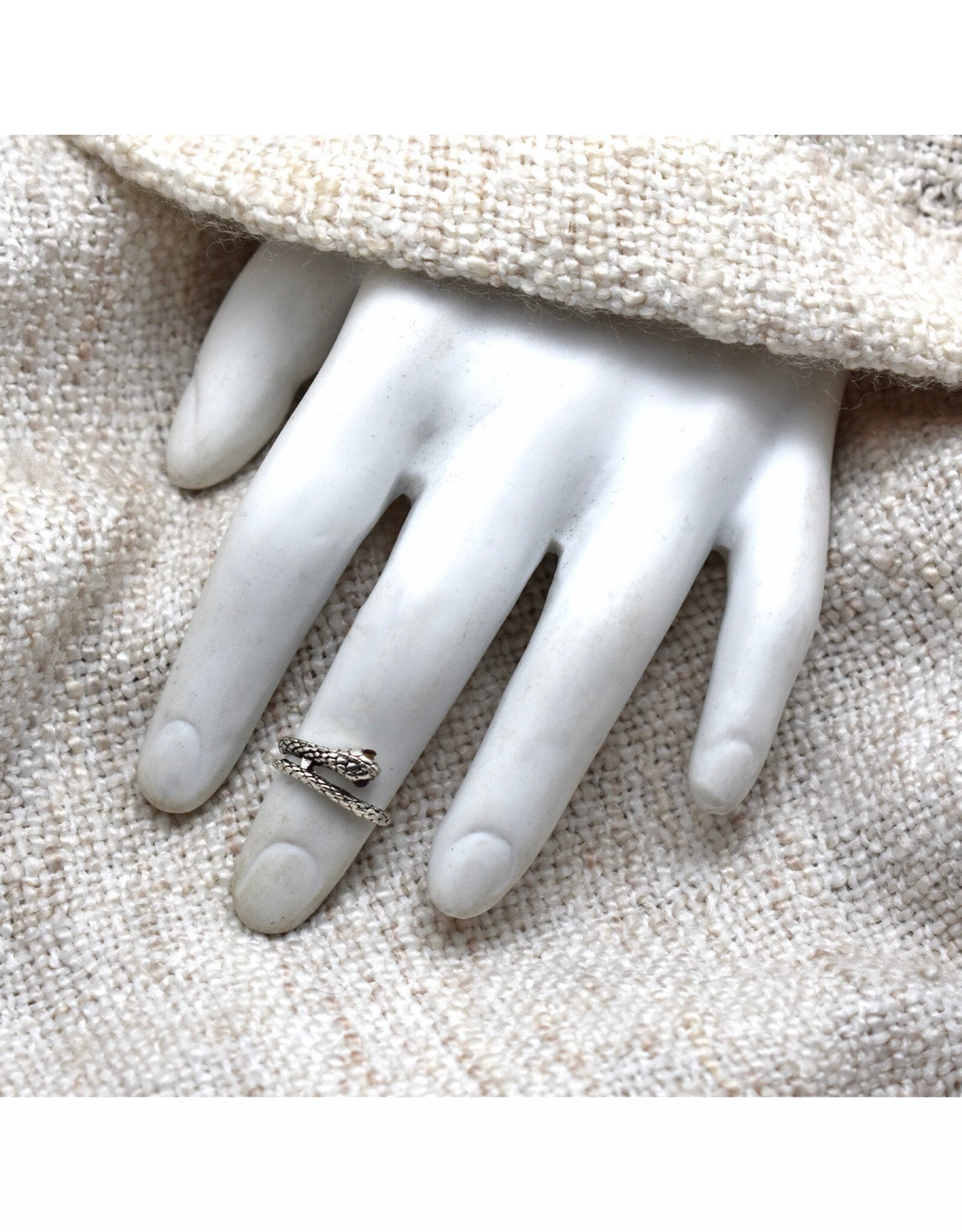 Midi Red Eyed Snake Ring - Silver