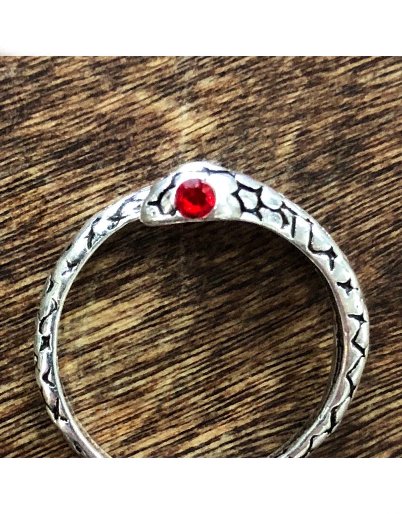 Midi Red Eyed Snake Ring - Silver