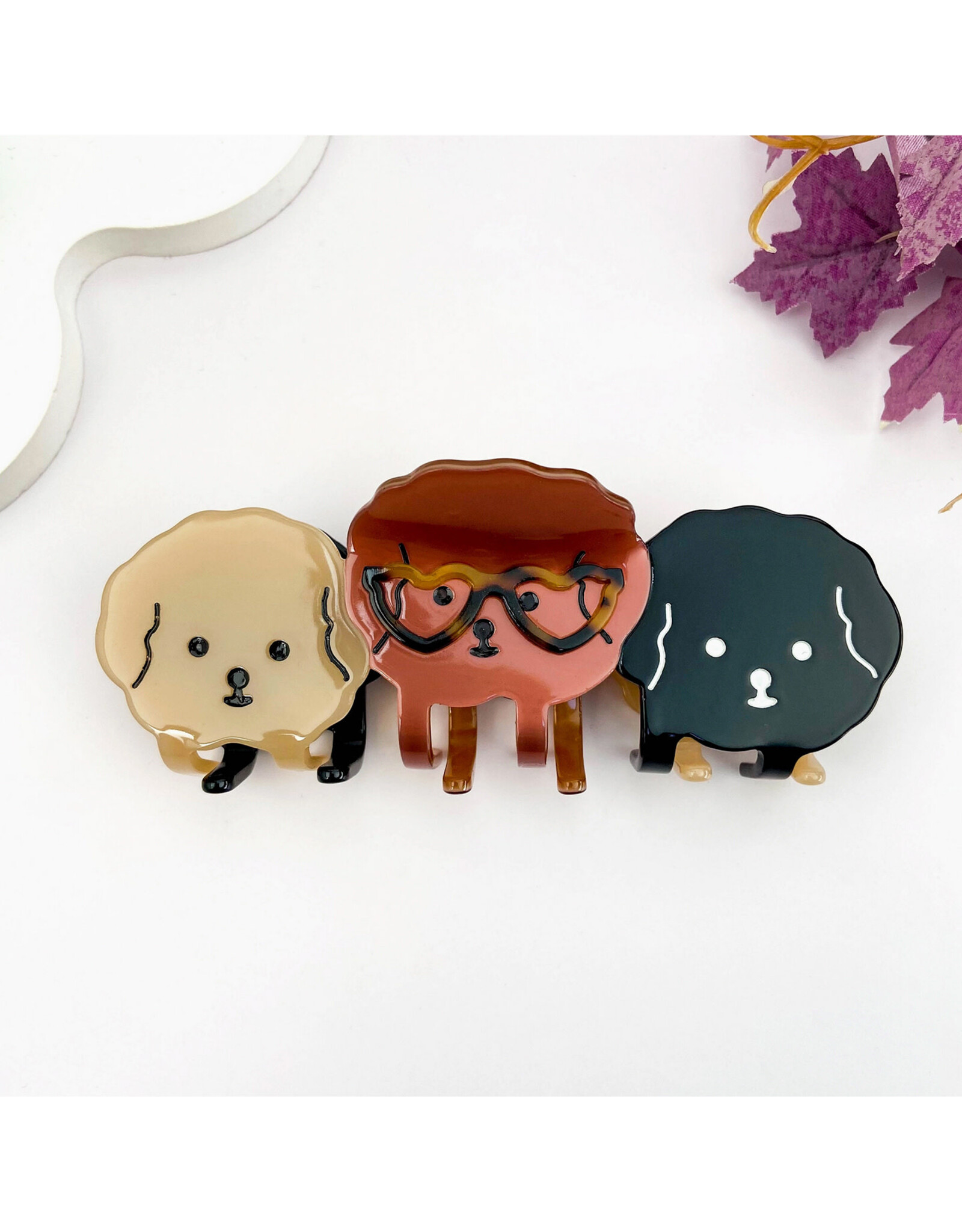 Trio Dog with Glasses Claw Clip