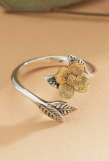 Mixed Metal Adjustable Dogwood Flower & Leaves Ring