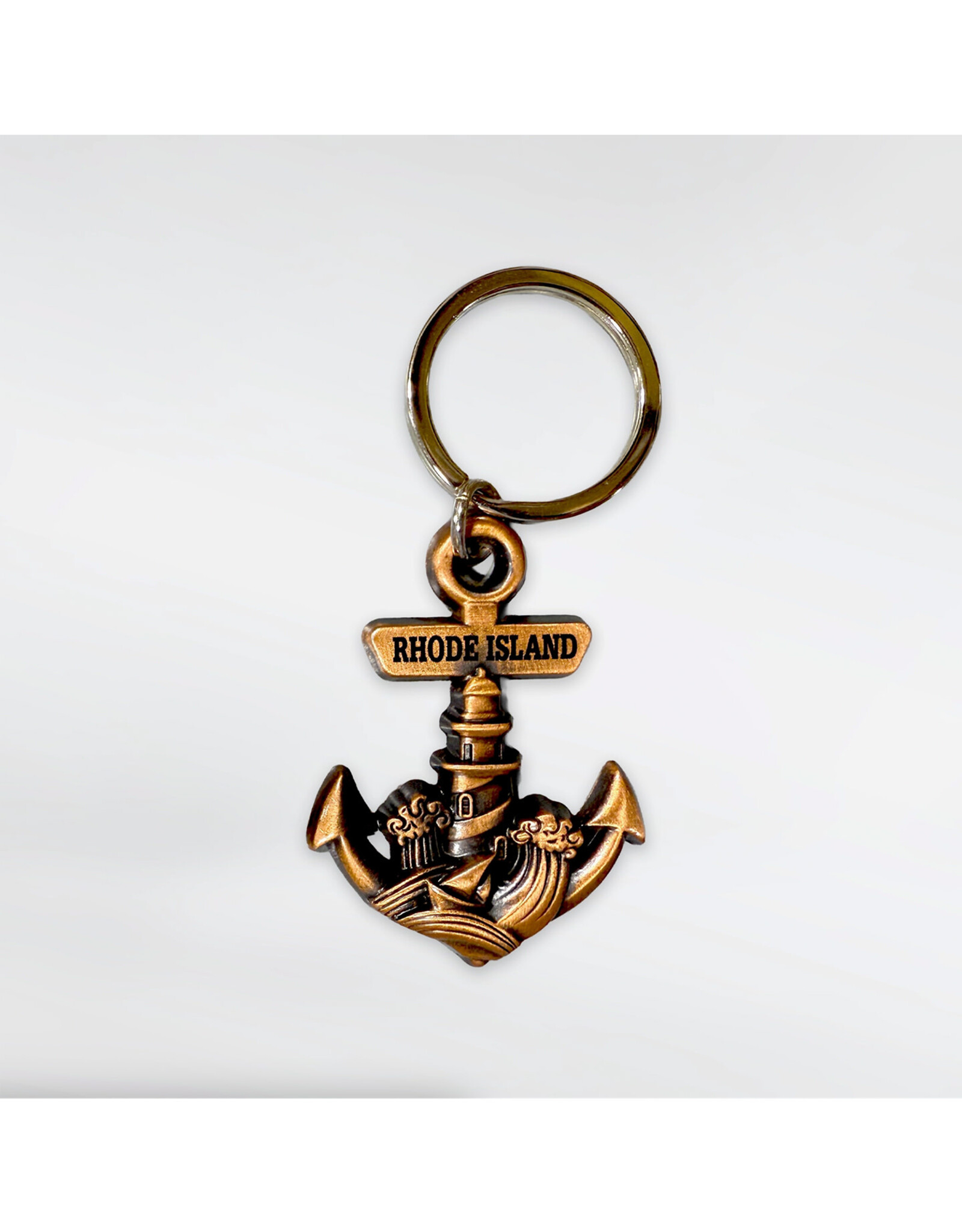 Rhode Island Anchor Lighthouse Keychain Bronze