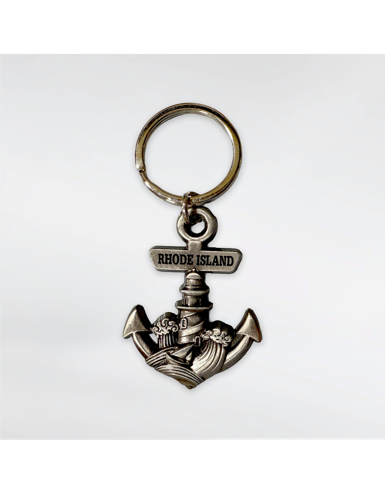 Rhode Island Anchor Lighthouse Keychain Silver
