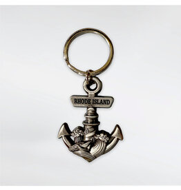 Rhode Island Anchor Lighthouse Keychain Silver