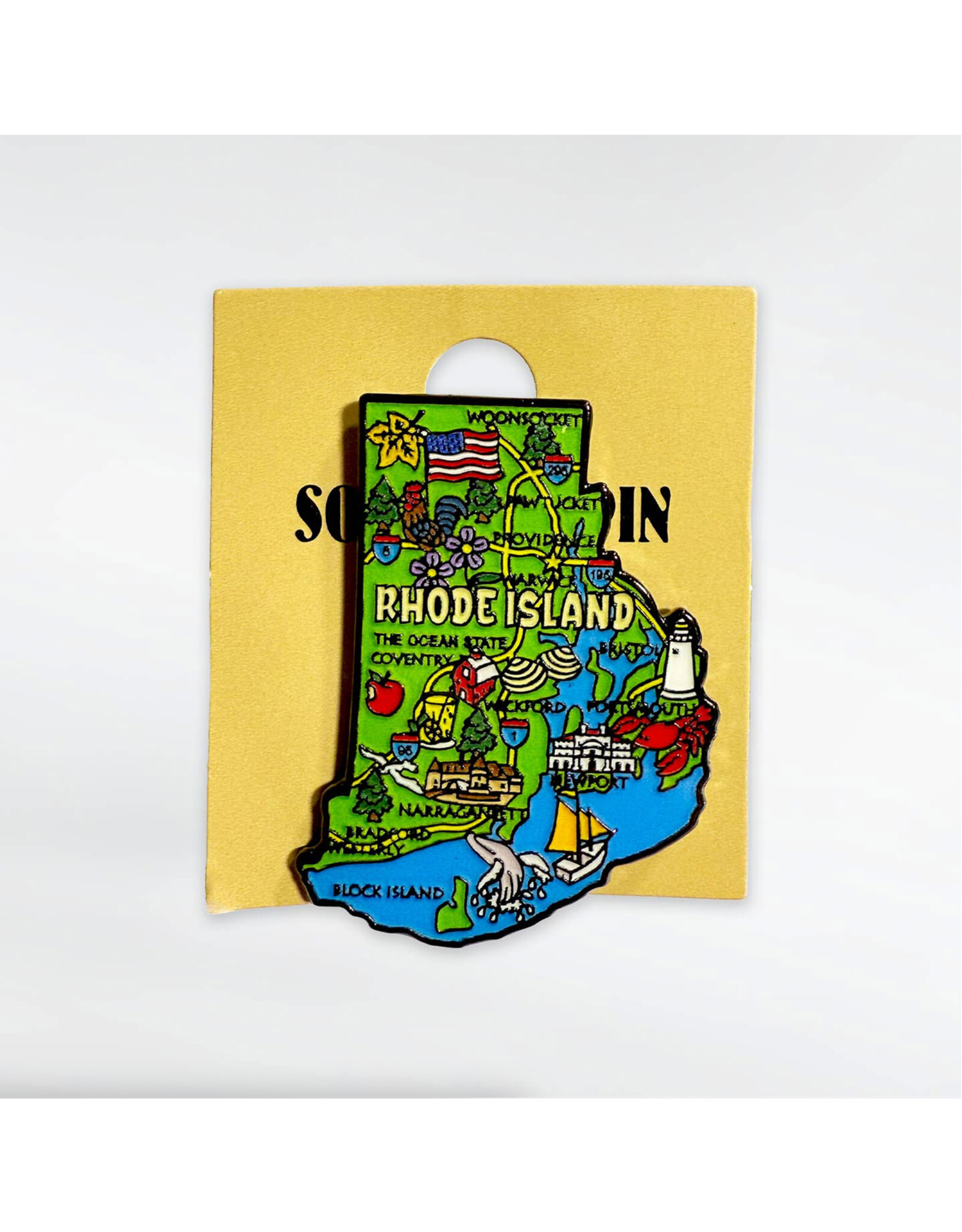 Rhode Island Cartoon Map Souvenir Pin