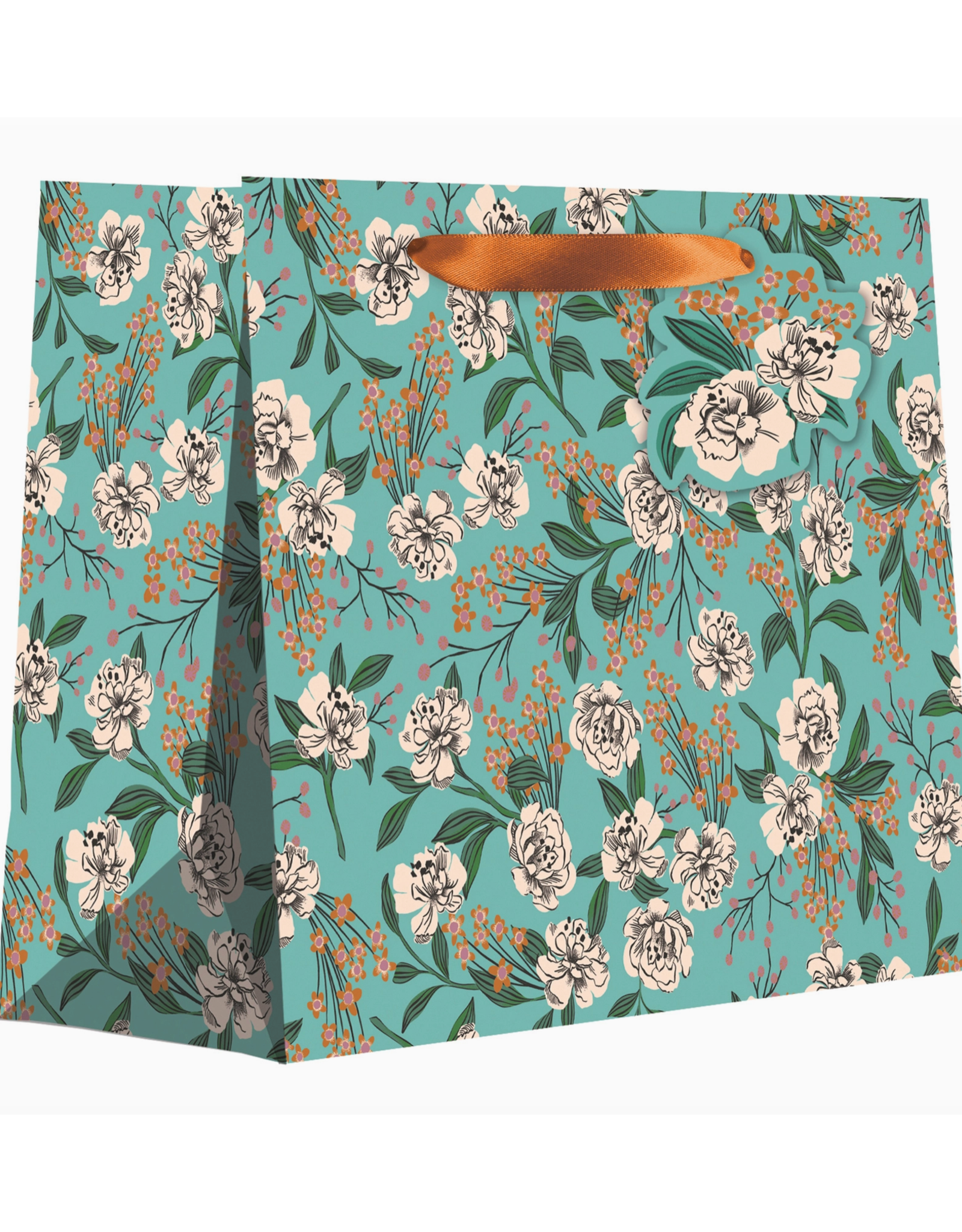 Aqua Retro Floral Gift Bag - Large