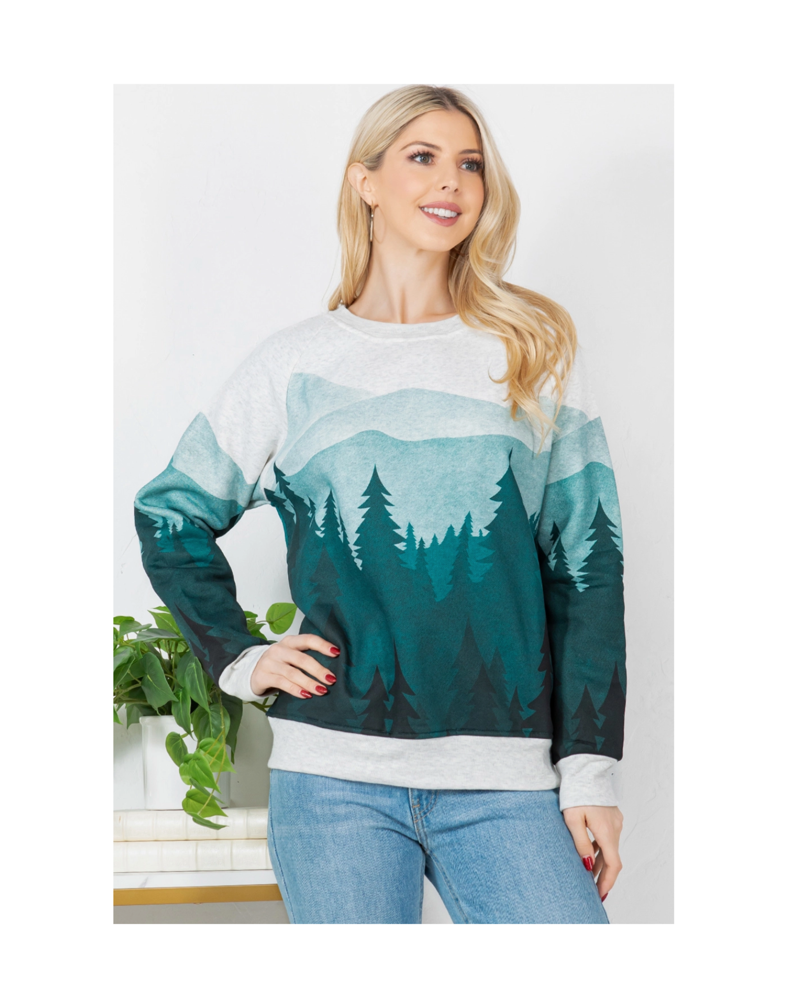 Teal Forest Print Sweatshirt