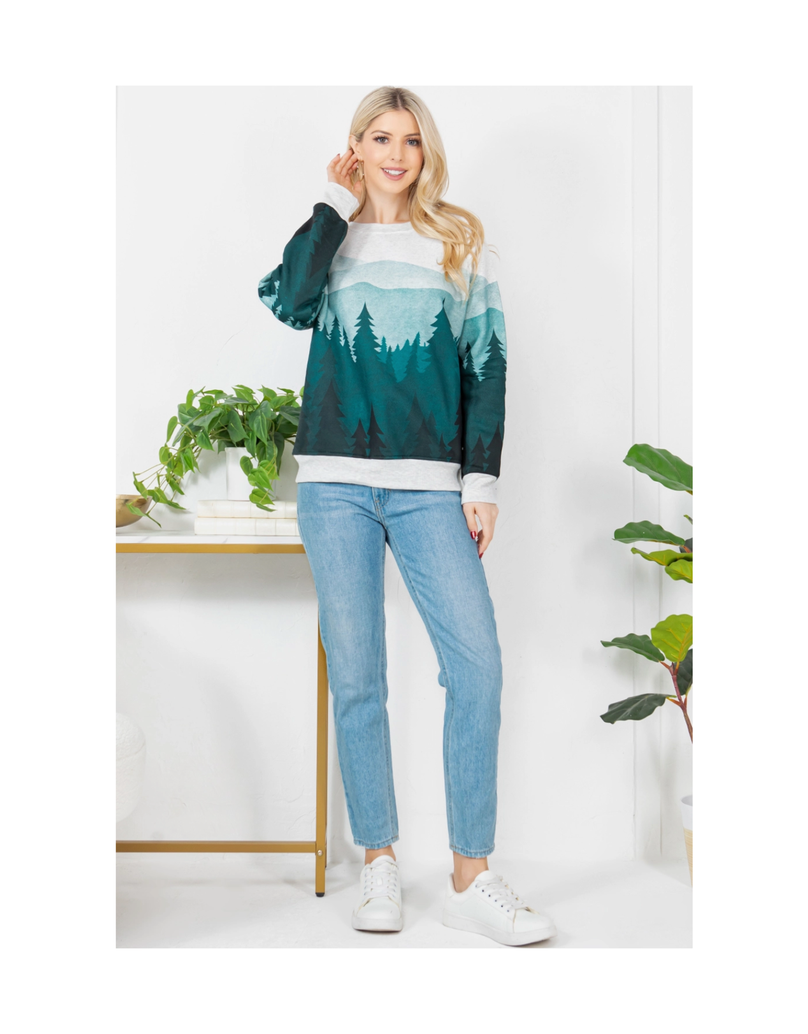 Teal Forest Print Sweatshirt