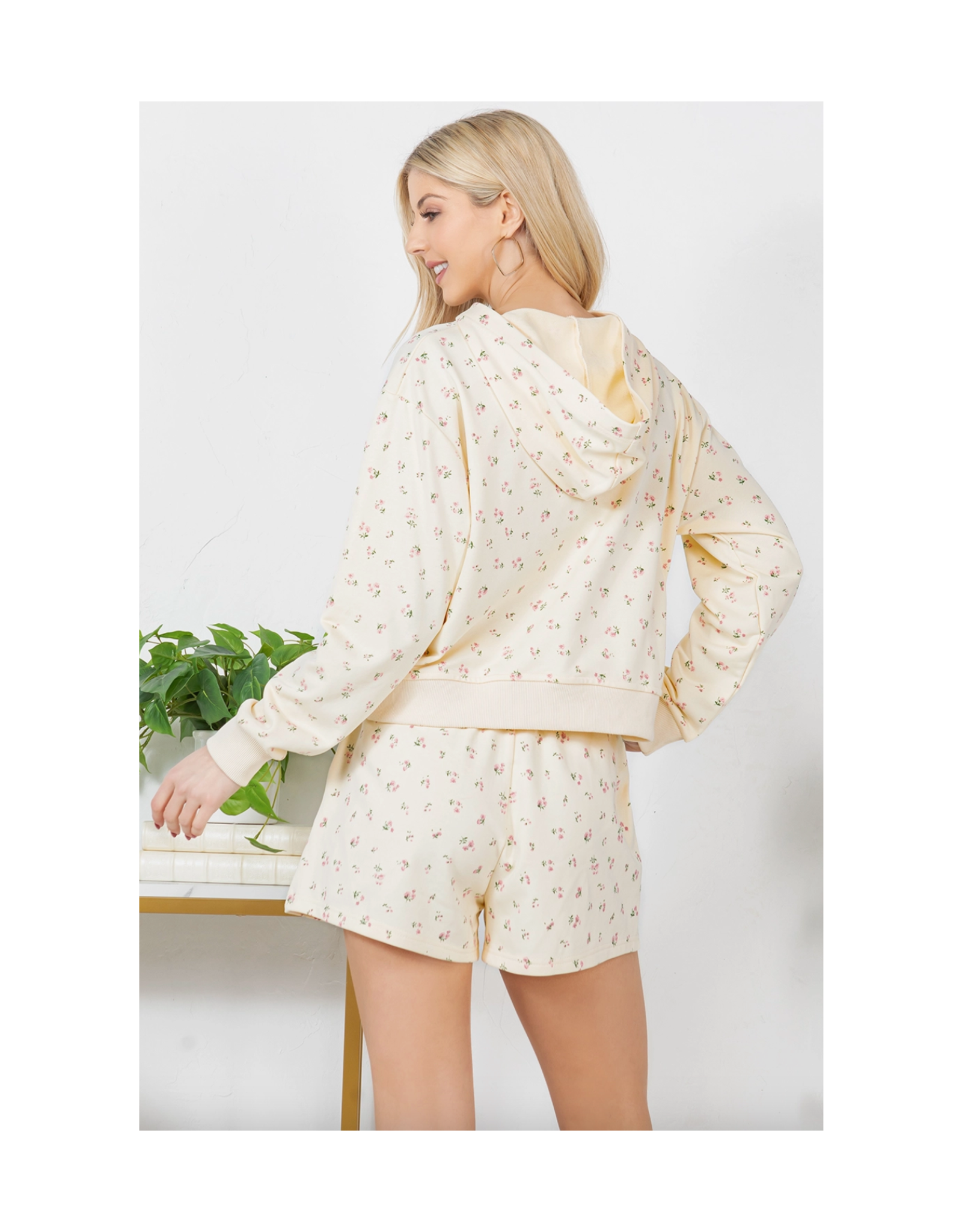 Dainty Pink Floral Sweat Shorts Set