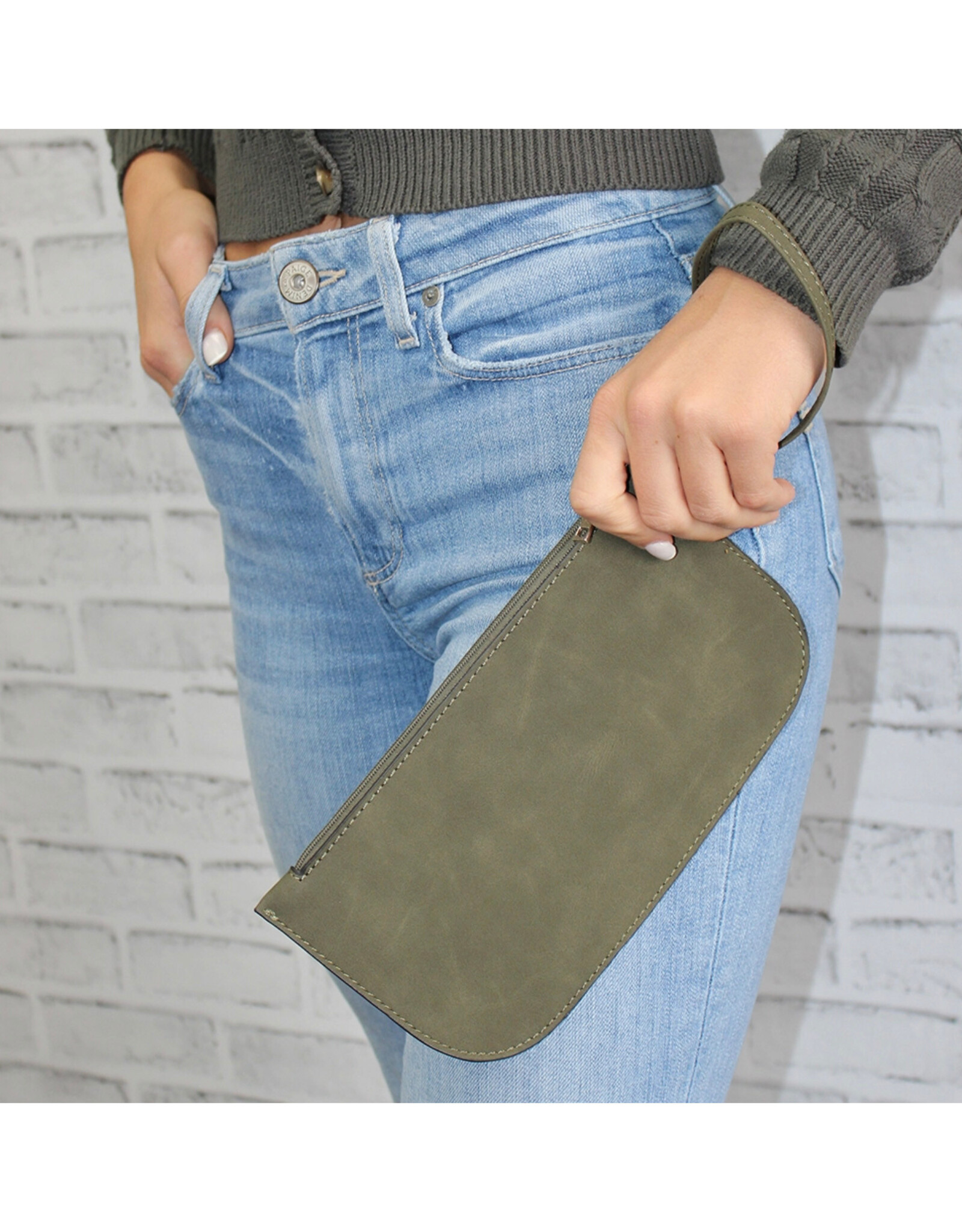 Faux Suede Wristlet - Army