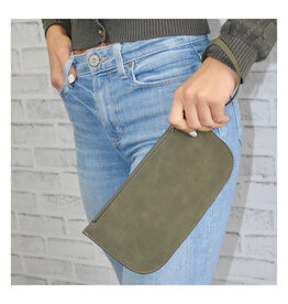 Faux Suede Wristlet - Army