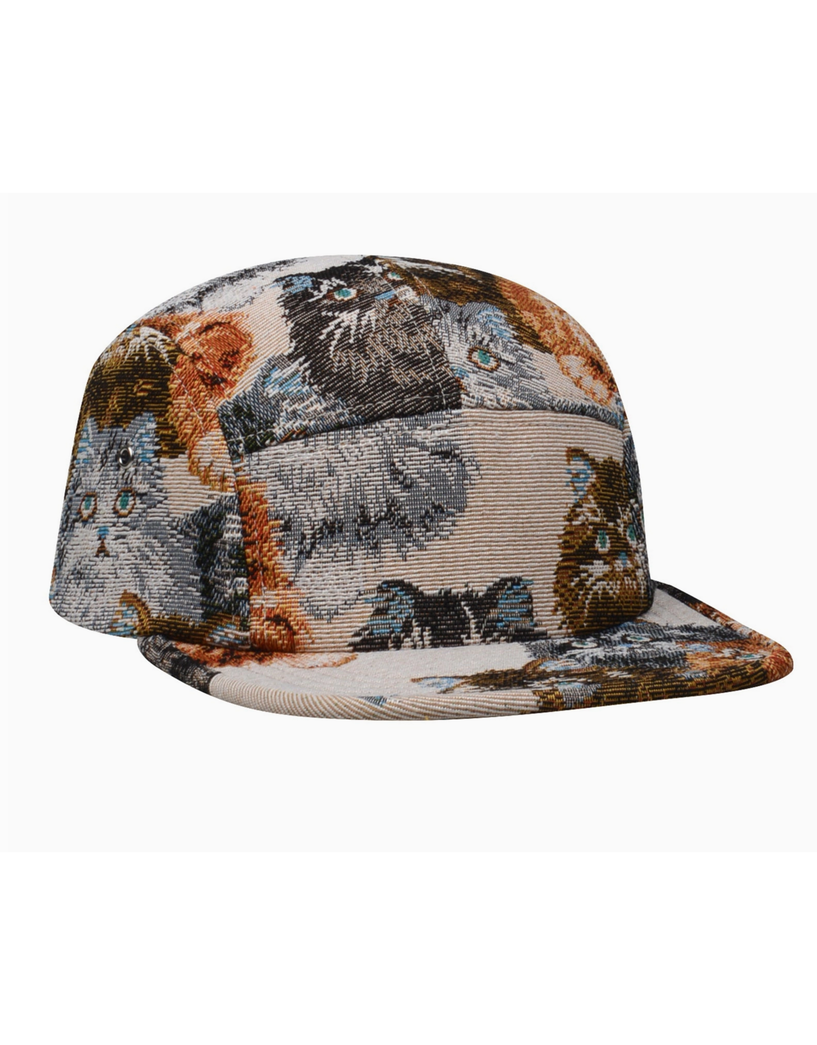 Jacquard 5 Panel Hat - Beige Cats