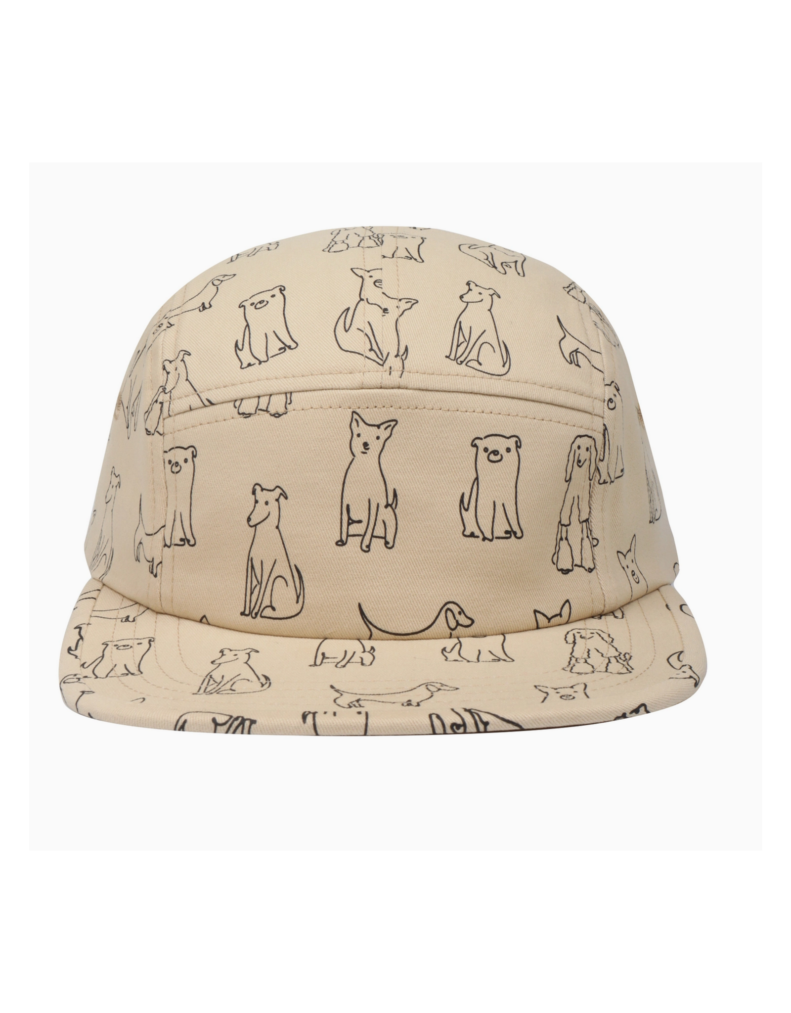 Cotton 5 Panel Hat - Khaki Cartoon Dogs