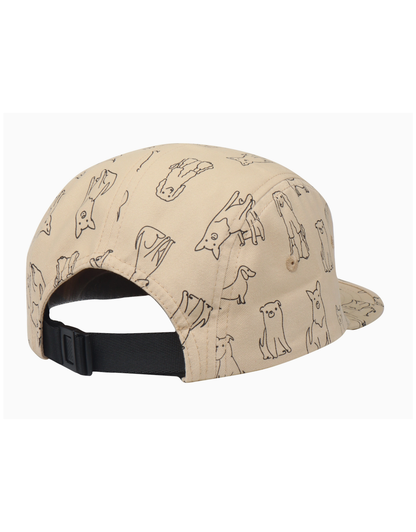Cotton 5 Panel Hat - Khaki Cartoon Dogs