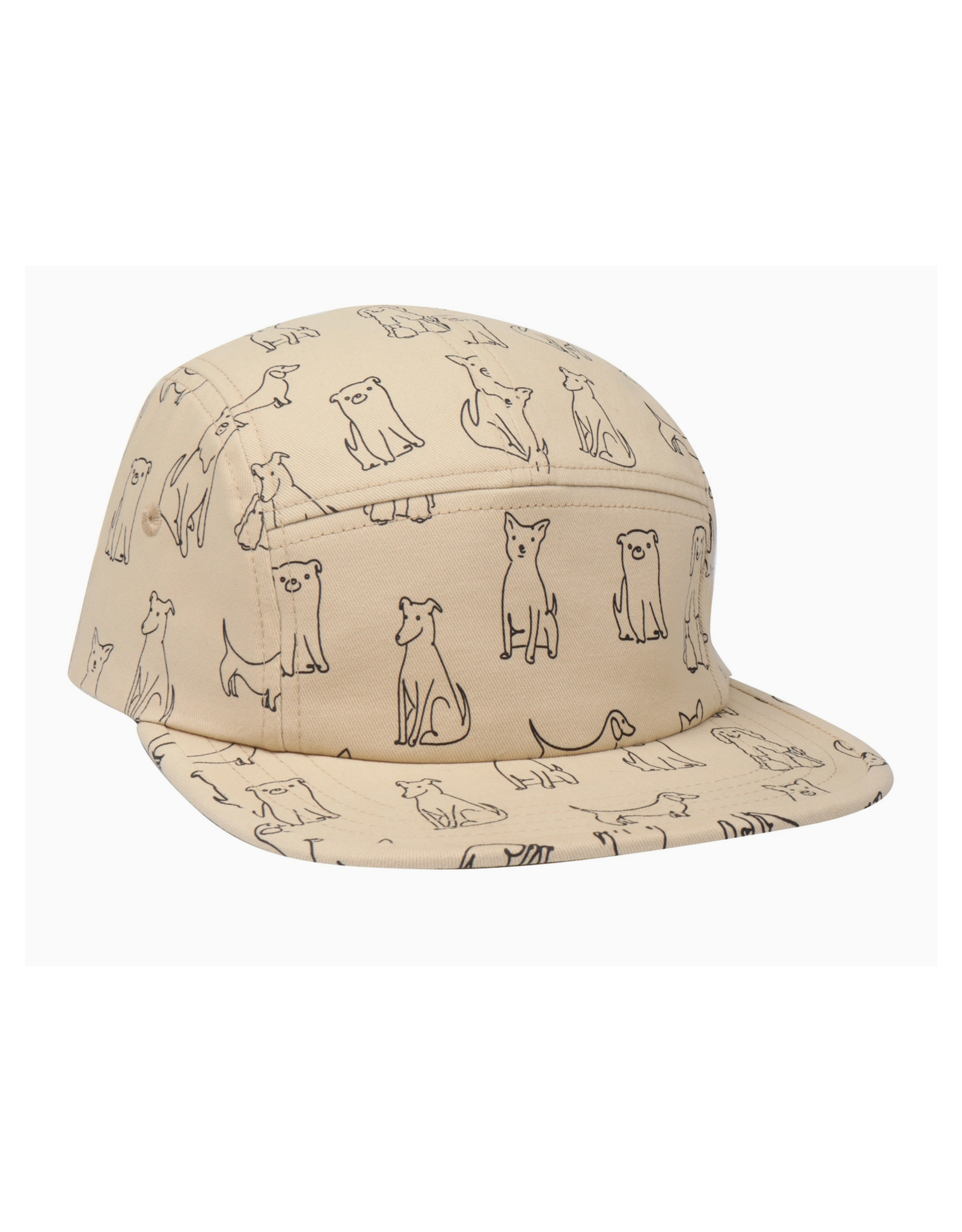 Cotton 5 Panel Hat - Khaki Cartoon Dogs