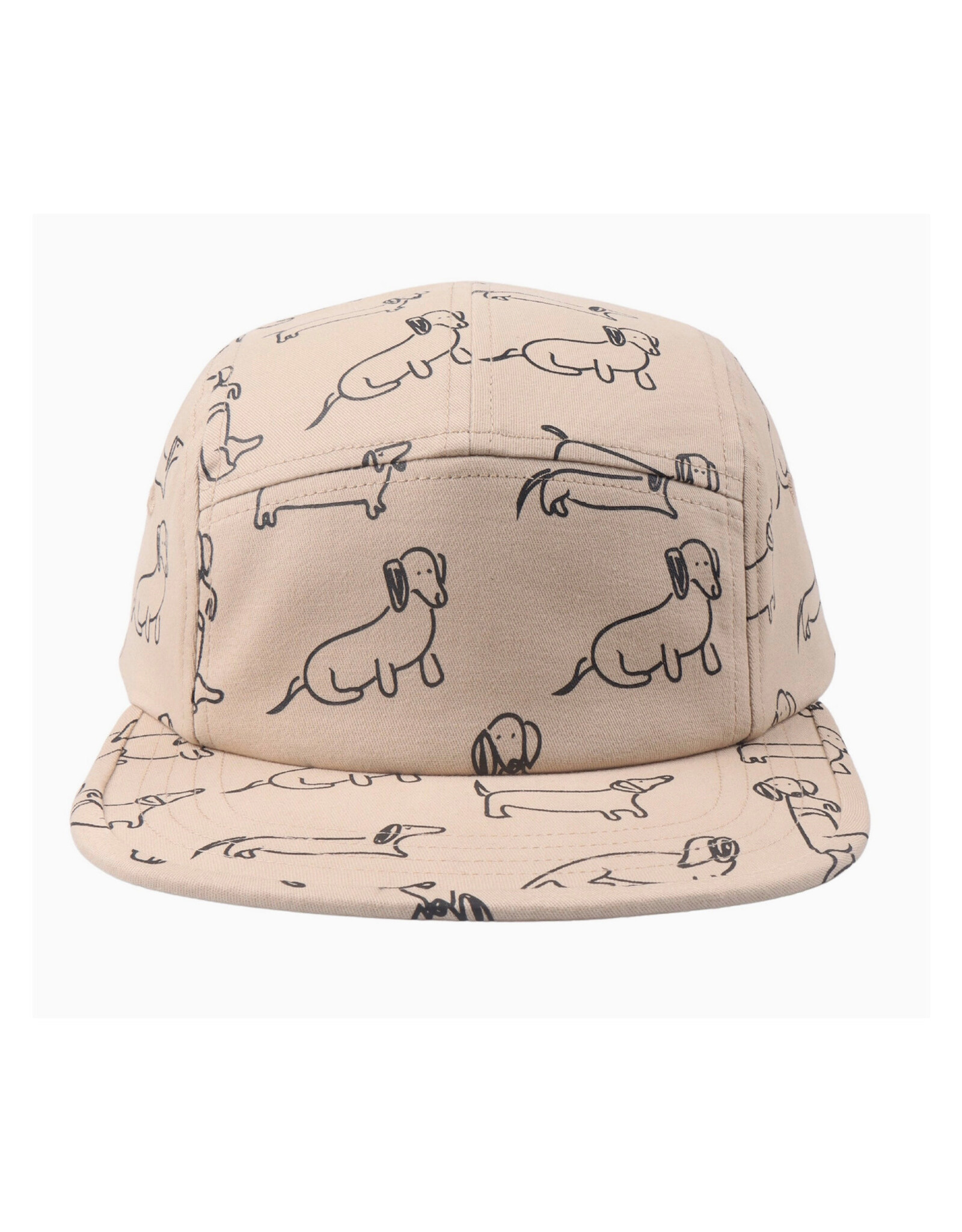 Cotton 5 Panel Hat - Khaki Dachshund
