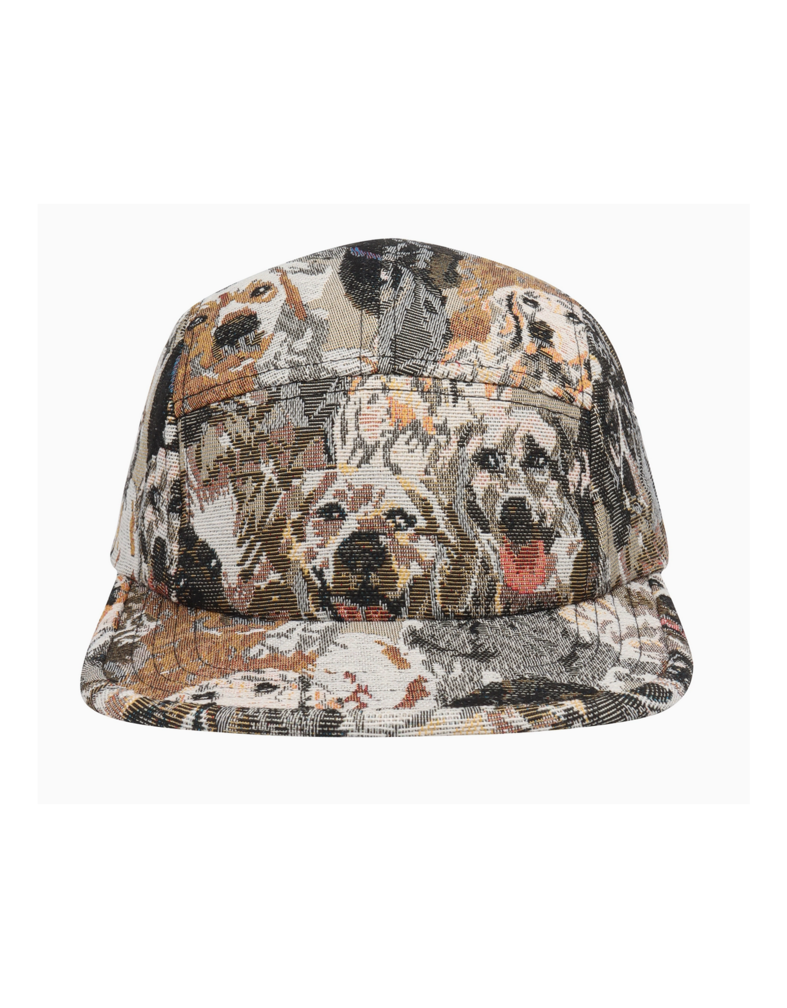 Jacquard 5 Panel Hat - Beige Dogs