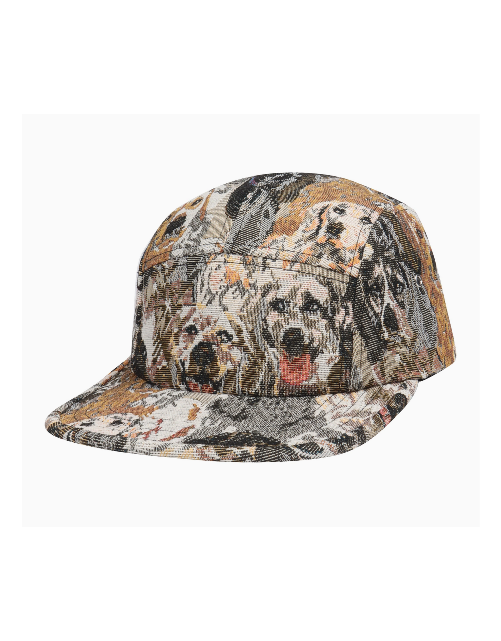 Jacquard 5 Panel Hat - Beige Dogs
