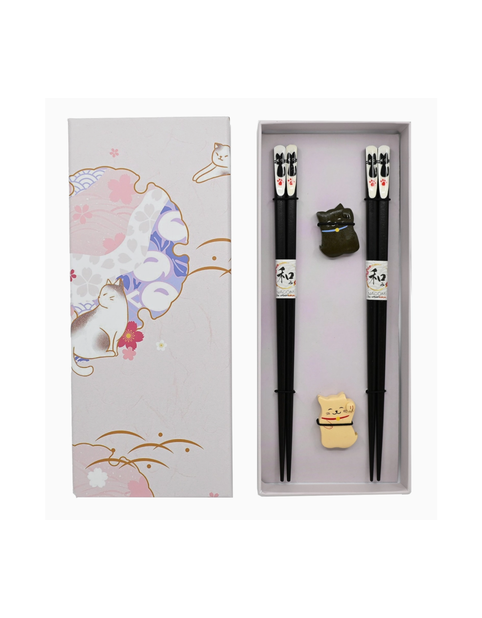 Lucky Cats Chopstick Rest & Chopsticks Set of 2