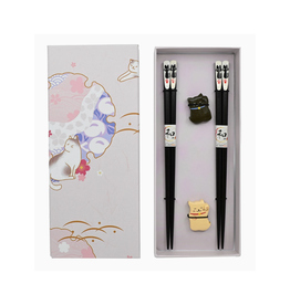 Lucky Cats Chopstick Rest & Chopsticks Set of 2