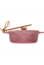 Stoneware Brie Baker w/ Bamboo Spreader - Pink