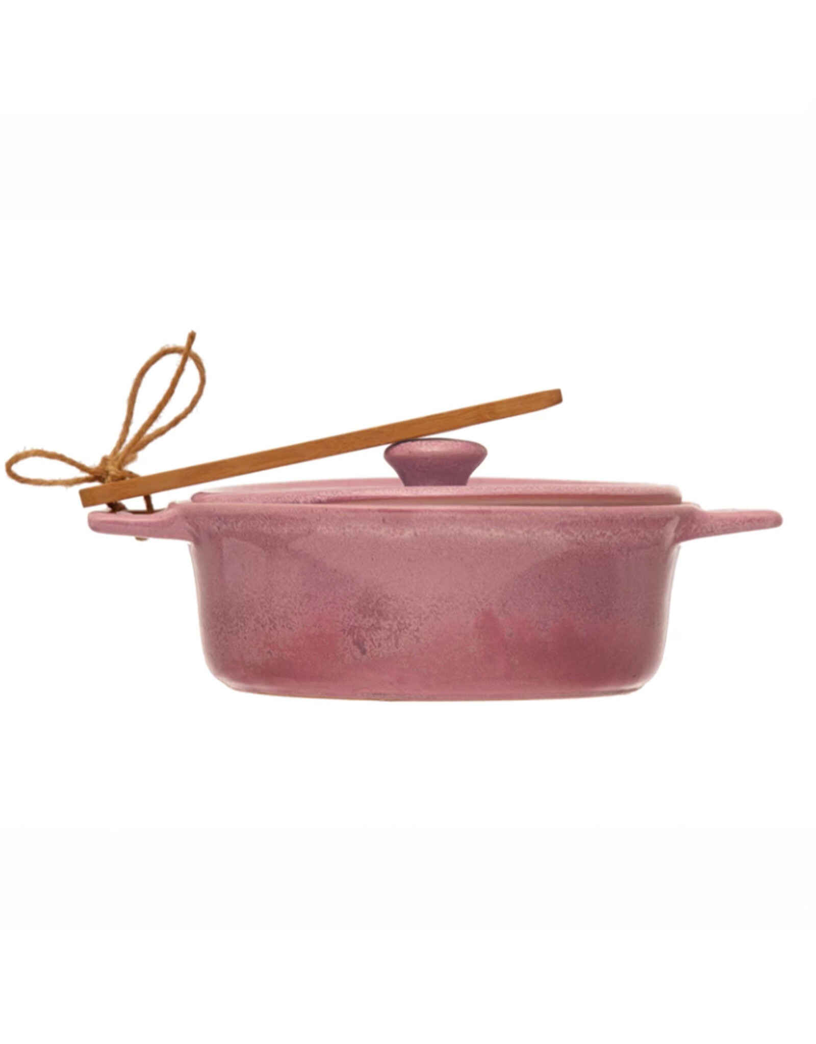 Stoneware Brie Baker w/ Bamboo Spreader - Pink