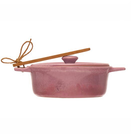 Stoneware Brie Baker w/ Bamboo Spreader - Pink