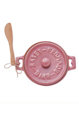 Stoneware Brie Baker w/ Bamboo Spreader - Pink