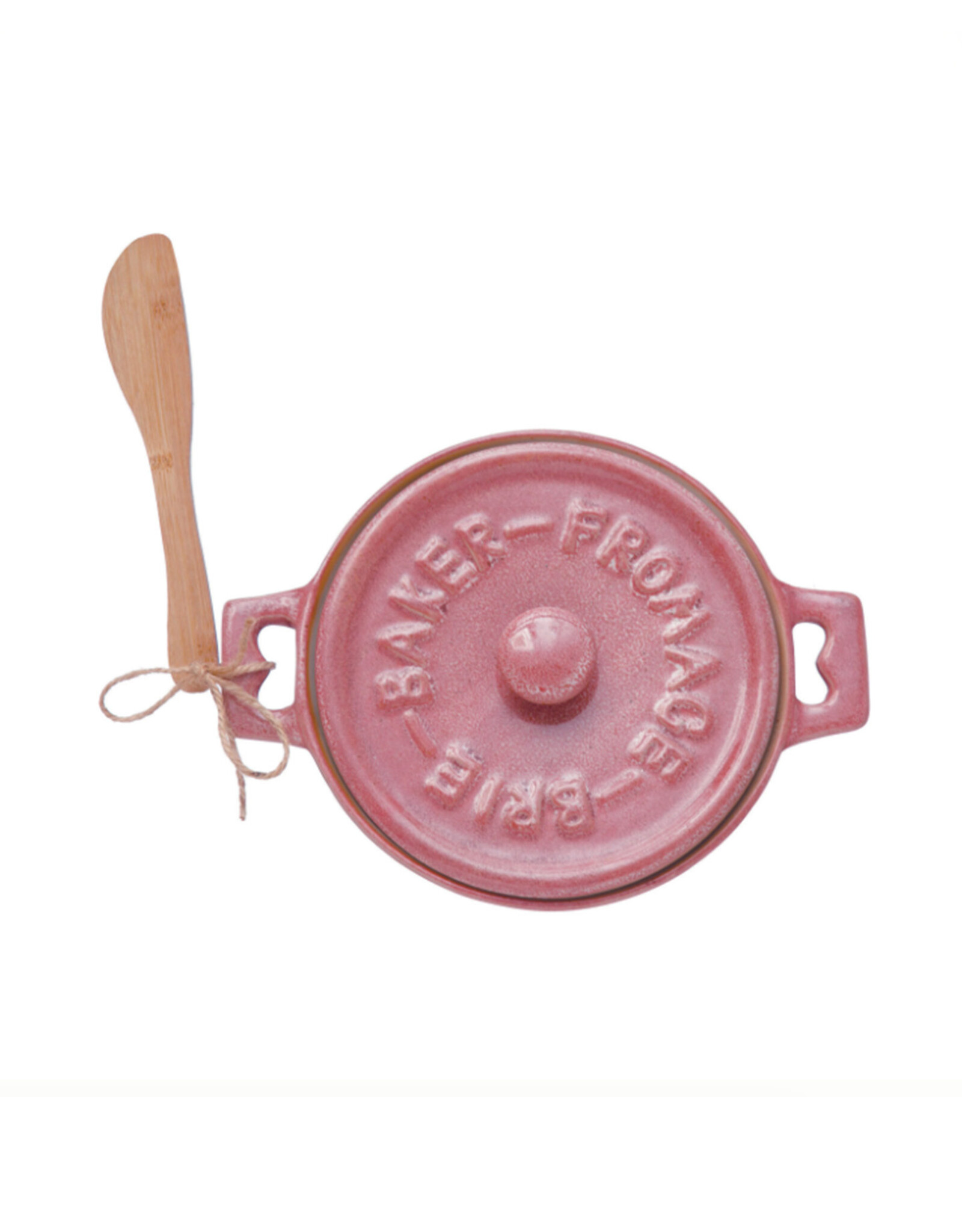 Stoneware Brie Baker w/ Bamboo Spreader - Pink