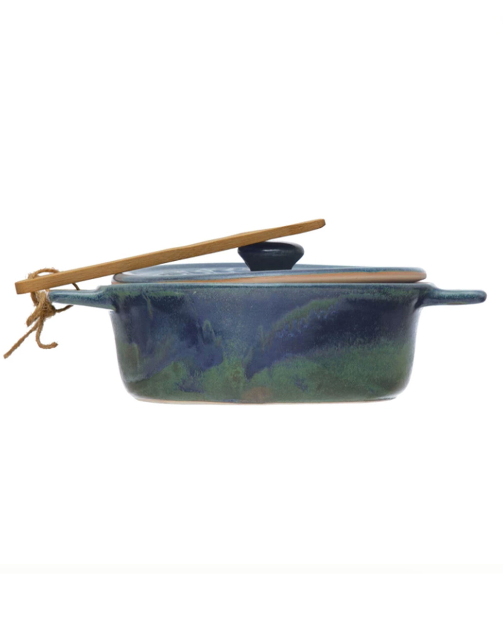 Stoneware Brie Baker w/ Bamboo Spreader - Blue