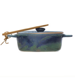 Stoneware Brie Baker w/ Bamboo Spreader - Blue