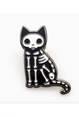 Skeleton Cat Sitting Enamel Pin (Shady Front)