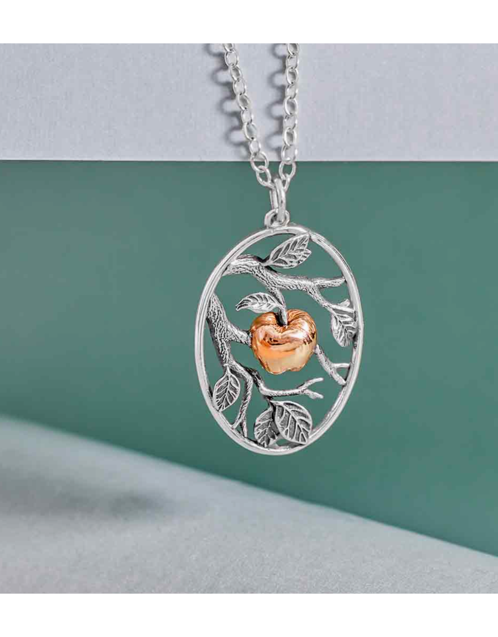 Sterling Silver Leaf with Bronze Apple Necklace