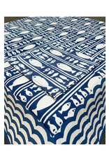 Blue Striped Fish Block Print Tablecloth Blue Striped Fish Block Print Tablecloth