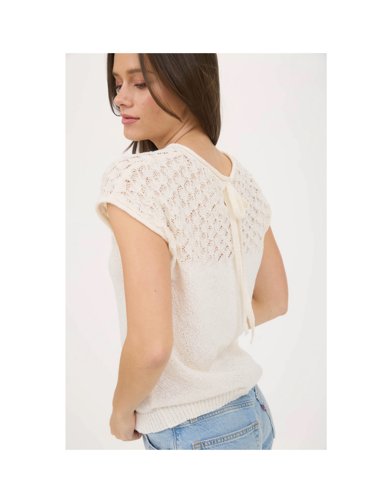 Eyelet Yoke Sweater Knit Top