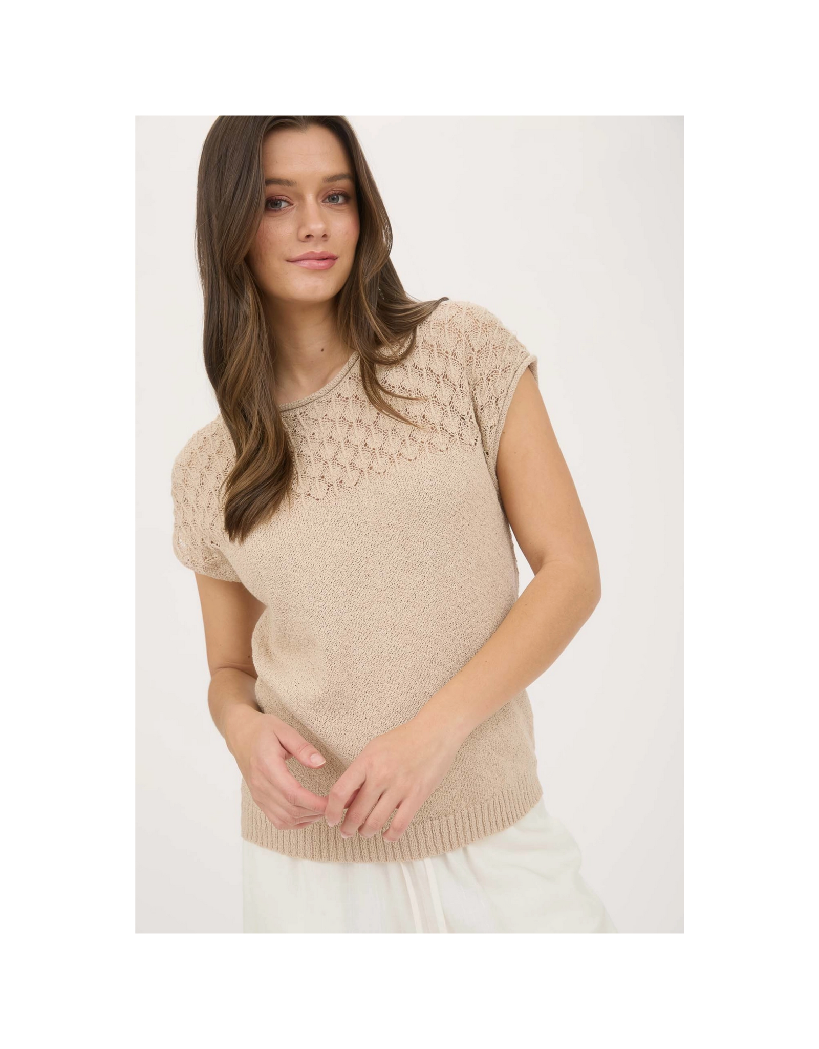 Eyelet Yoke Sweater Knit Top