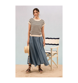 Striped Crewneck Short Sleeve Knit Pullover