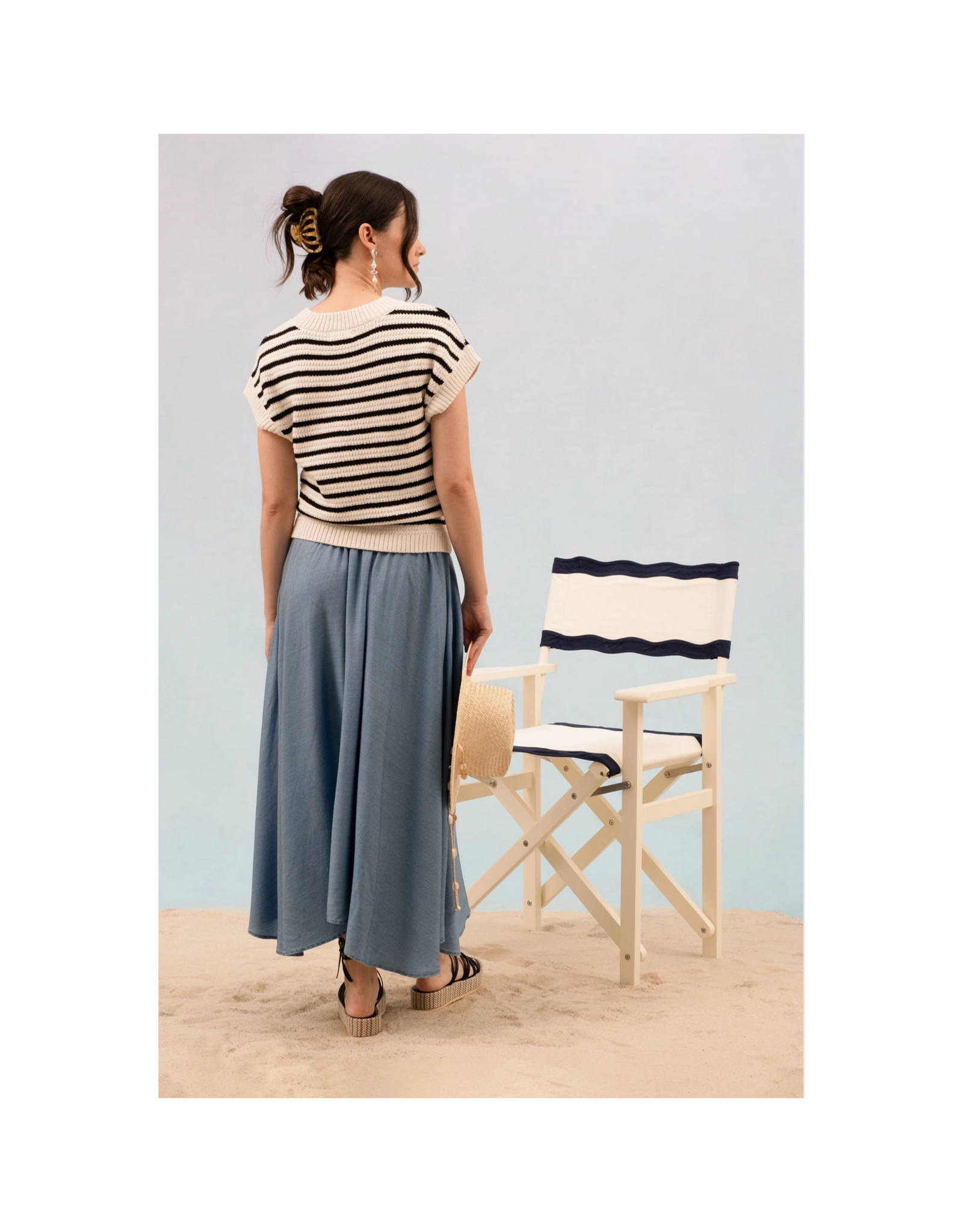 Striped Crewneck Short Sleeve Knit Pullover