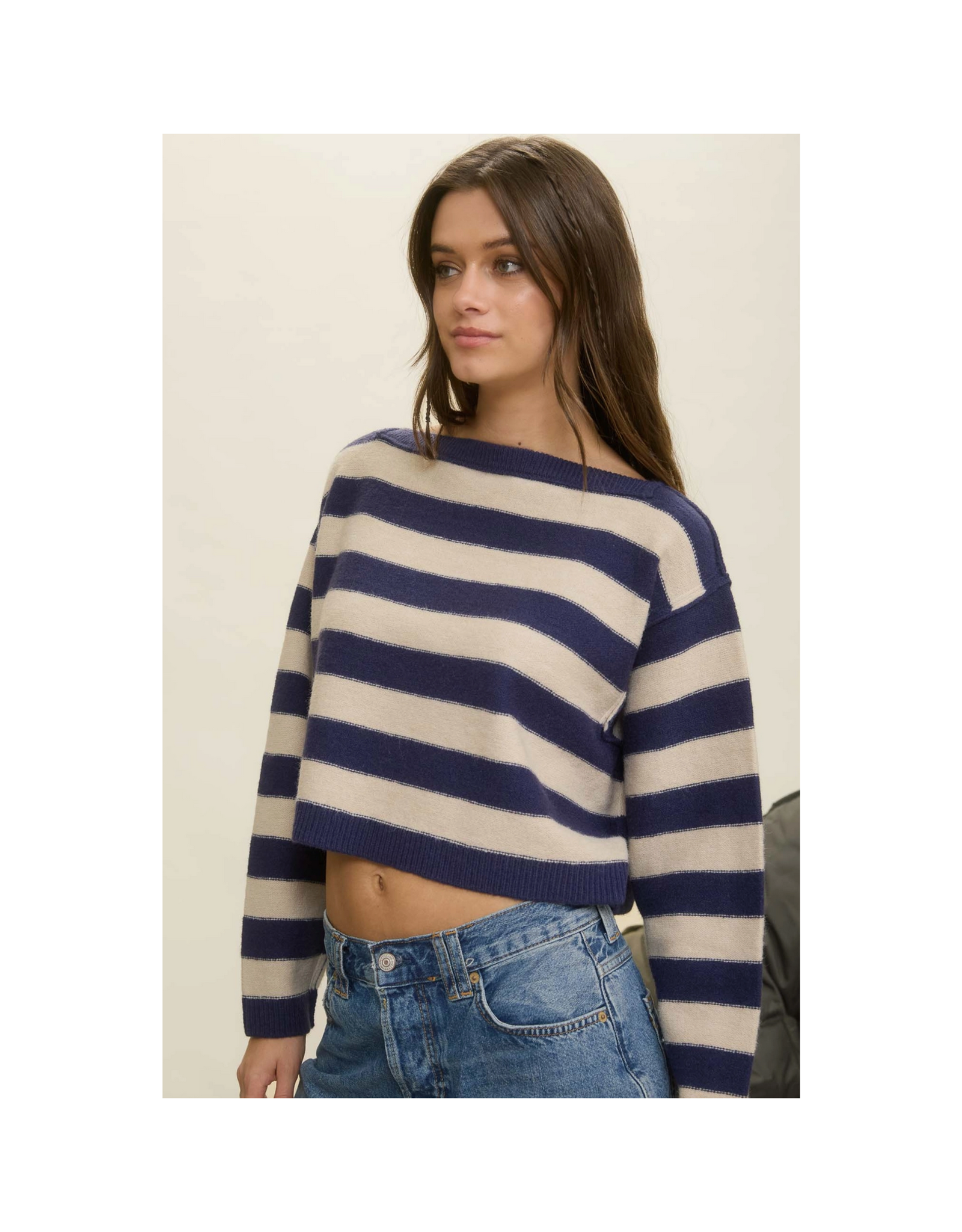 Stripes Exposed Seam Cropped Sweater