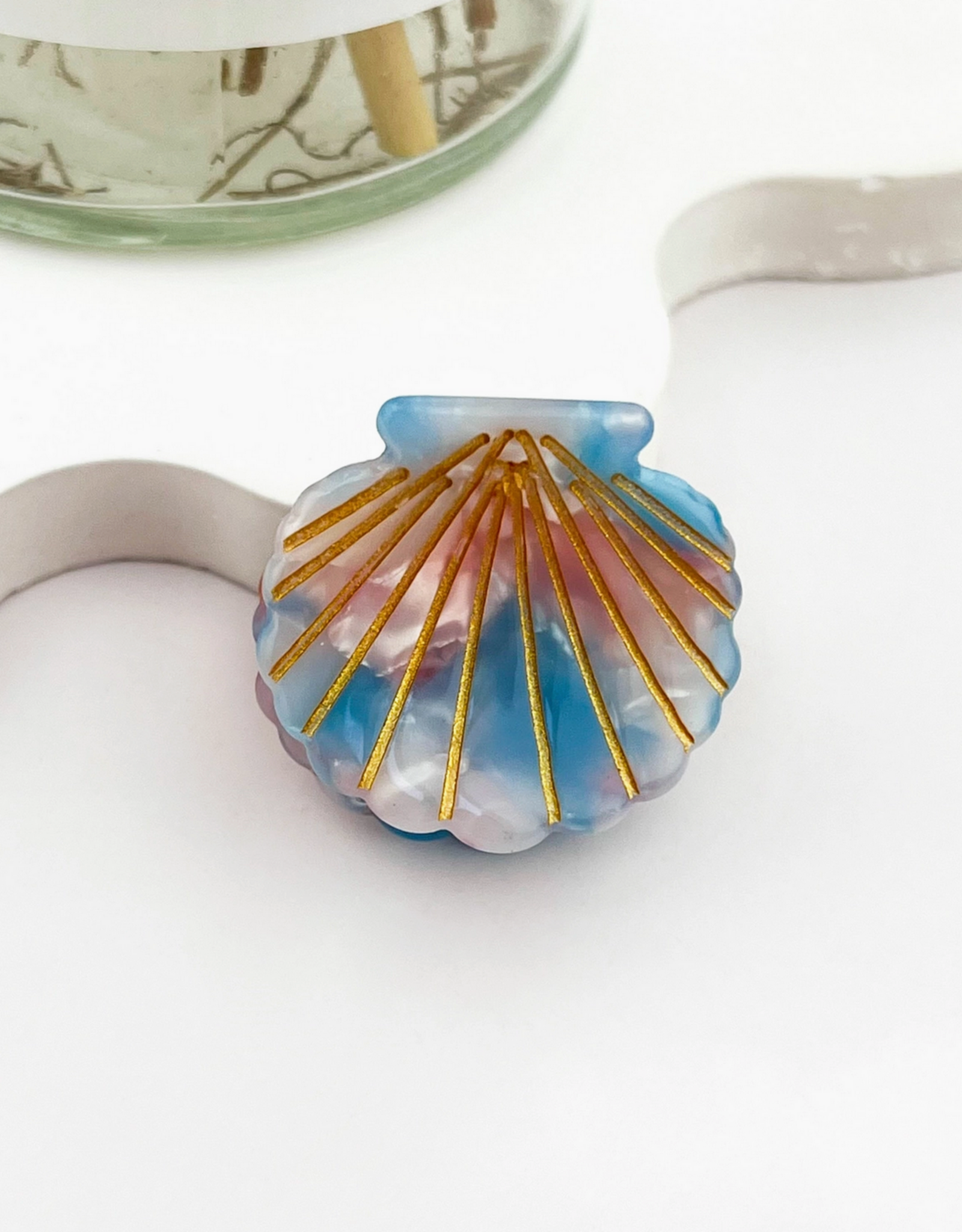 Mini Pink and Blue Shell Claw Clip