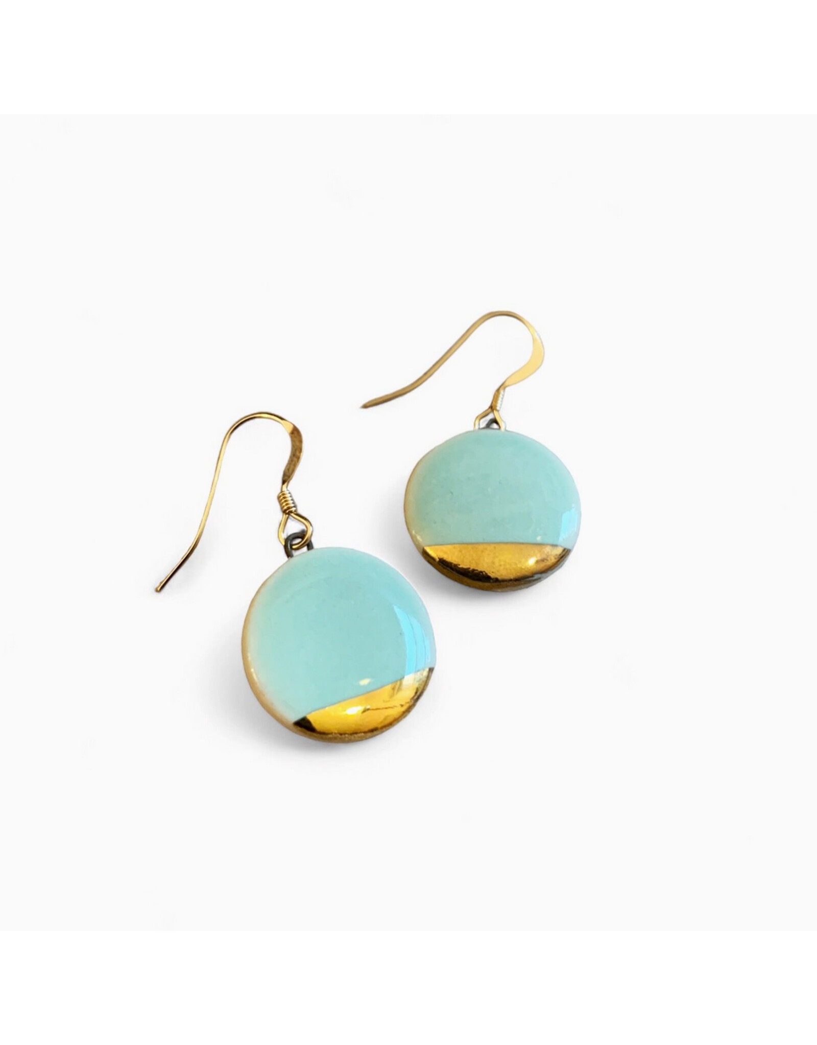 Small Circle Drop Earrings -  Aqua/Gold