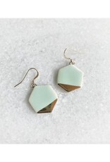 Small Hexagon Drop Earrings - Aqua/Gold