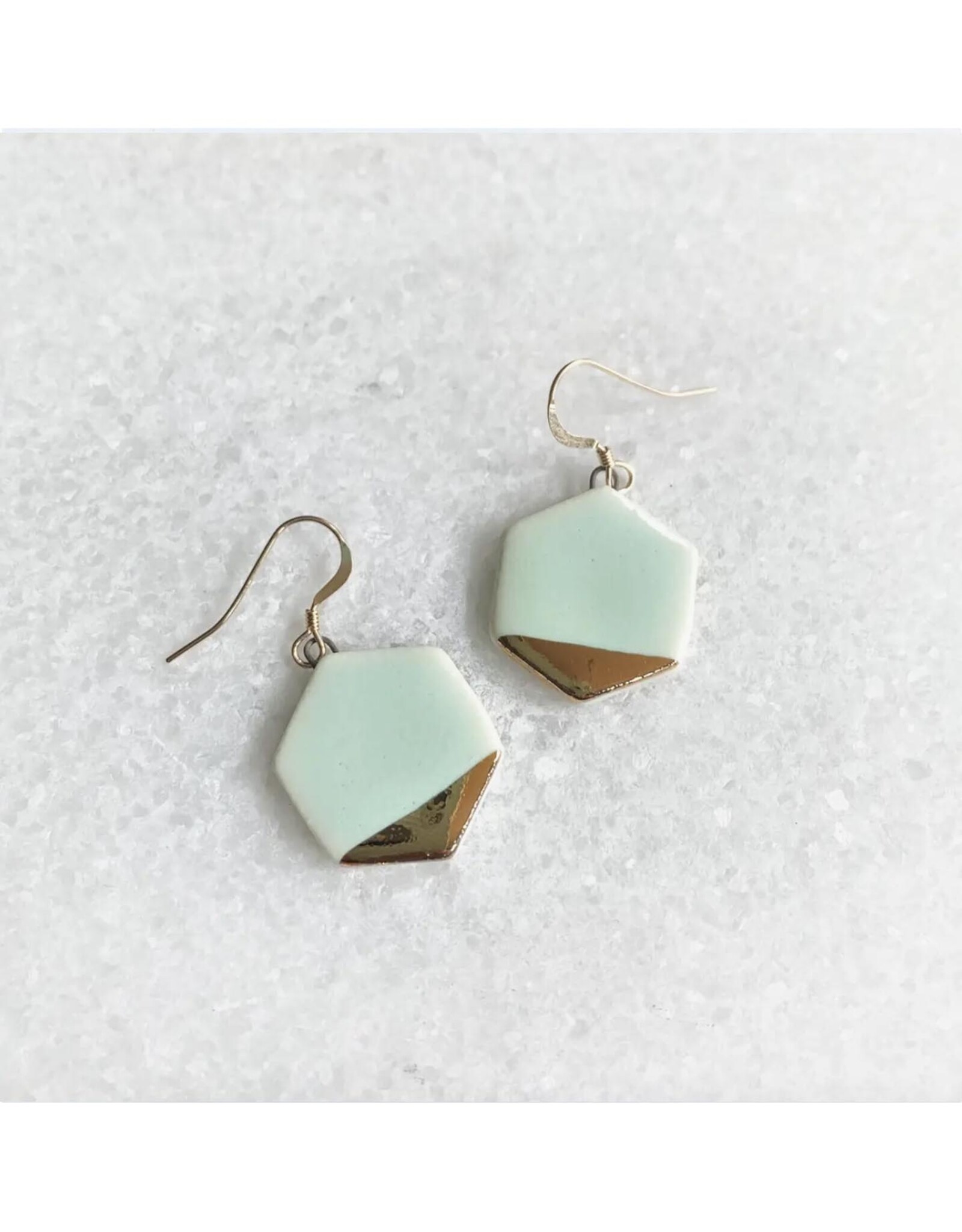 Small Hexagon Drop Earrings - Aqua/Gold