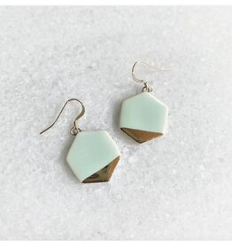 Small Hexagon Drop Earrings - Aqua/Gold