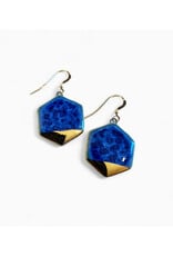 Small Hexagon Drop Earrings - Deep Blue/Gold