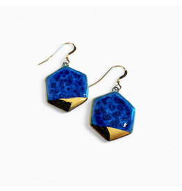 Small Hexagon Drop Earrings - Deep Blue/Gold