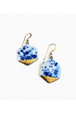 Small Hexagon Drop Earrings - Blue Speckle/Gold